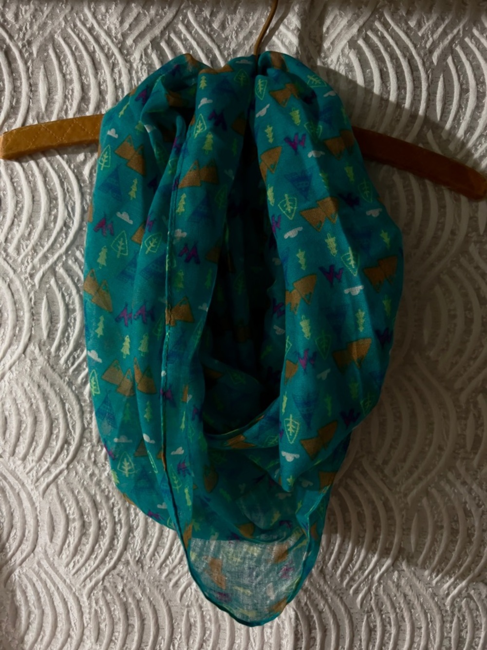 Teal Camping Patterned Lightweight Infinity Scarf
